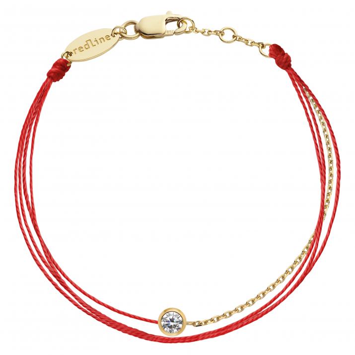 String and chain bracelet with 0.1ct diamond in yellow gold bezel setting - Redline - 0++