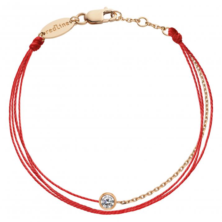 String and chain bracelet with 0.1ct diamond in rose gold bezel setting - Redline - 0++