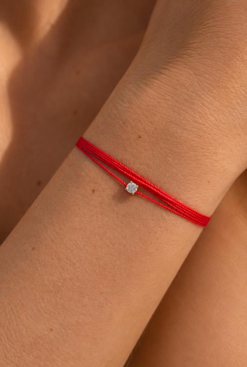 Multi string bracelet with 0.08ct diamond in rose gold prong setting - Redline - 0++