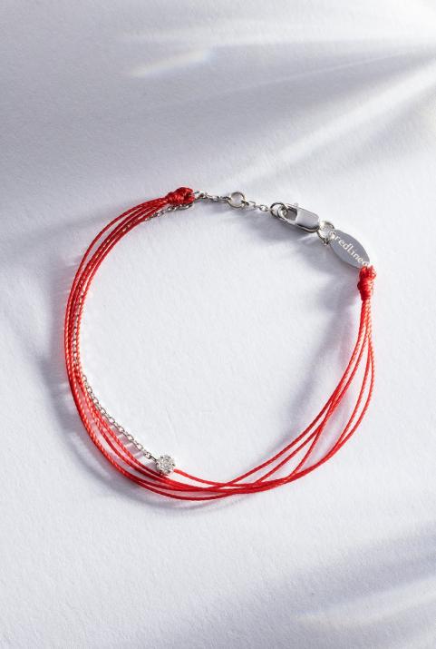 Multi string and chain bracelet with 0.05ct diamond in white gold cluster style setting - Redline - 0++