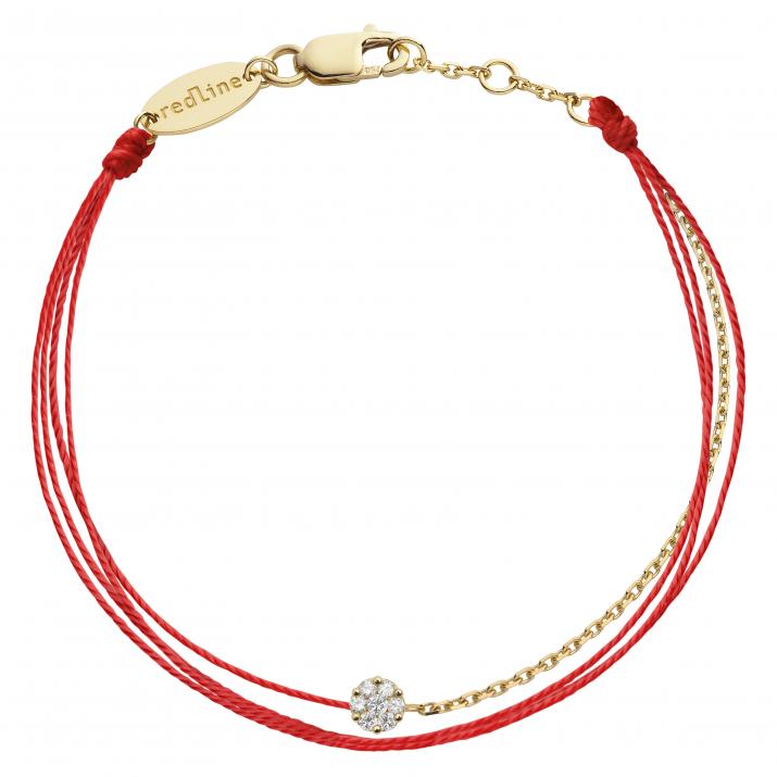 Multi string and chain bracelet with 0.05ct diamond in yellow gold cluster style setting - Redline - 0++