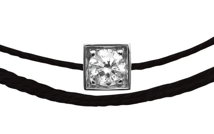 Multistring Bracelet For Men with 0.10ct Round Diamond in White Gold Square Setting - Redline - 0++