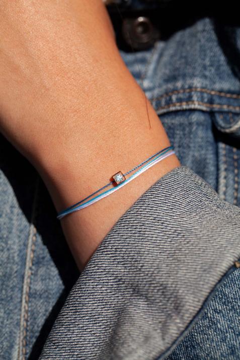 Multi string bracelet with 0.1ct diamond in rose gold square bezel setting - Redline - 0++