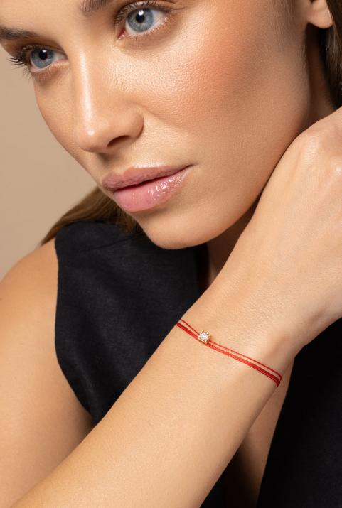 Multi string bracelet with 0.1ct diamond in rose gold square bezel setting - Redline - 0++