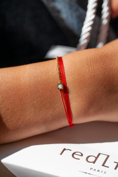 Multistring Bracelet For Women with 0.10ct Round Diamond in Yellow Gold Square Setting - Redline - 0++