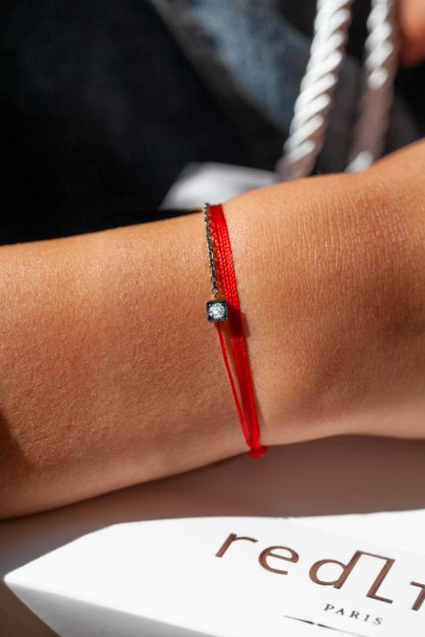 Multistring Bracelet For Women with 0.10ct Round Diamond in Black Gold Square Setting - Redline - 0++