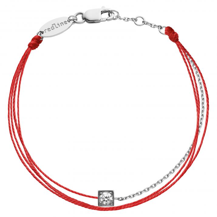 Multistring Bracelet For Women with 0.10ct Round Diamond in White Gold Square Setting - Redline - 0++