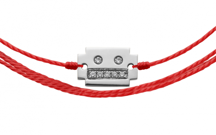 Embroidered string bracelet with diamond on a robot in white gold - Redline - 0++