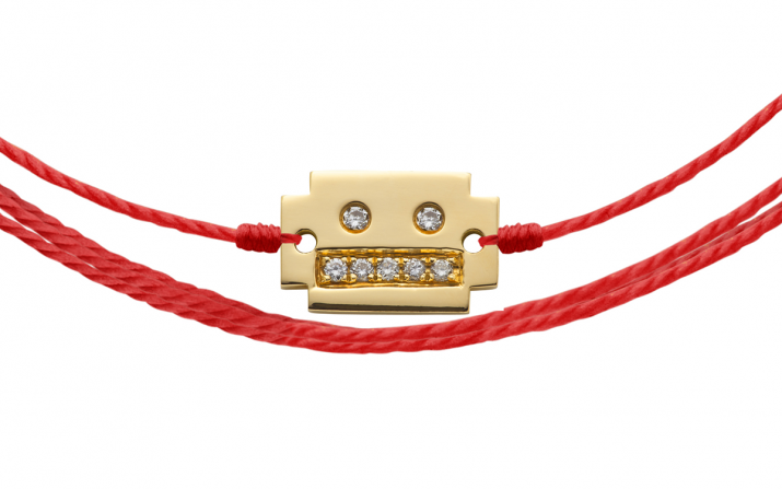 Embroidered string bracelet with diamond on a robot in yellow gold - Redline - 0++