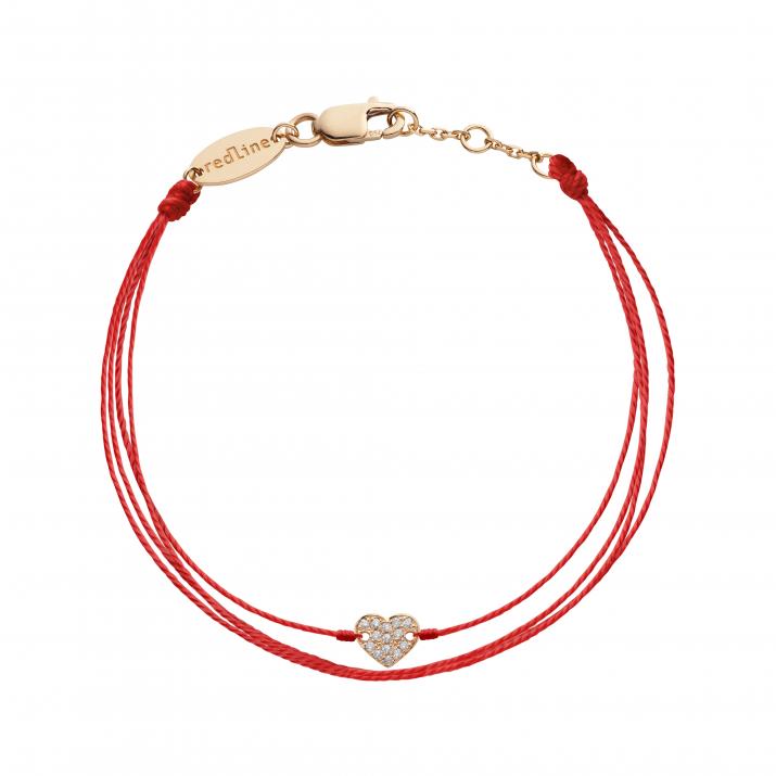 Embroidered string bracelet with diamond-paved heart in rose gold - Redline - 0++