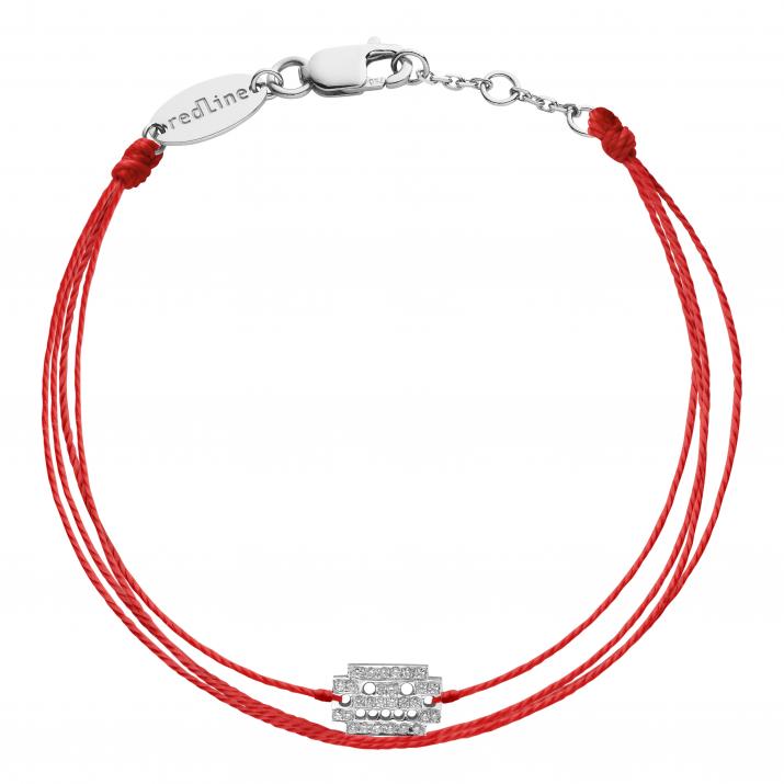 Embroidered string bracelet with diamond-paved robot in white gold - Redline - 0++
