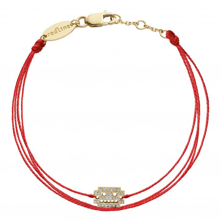 Embroidered string bracelet with diamond-paved robot in yellow gold - Redline - 0++