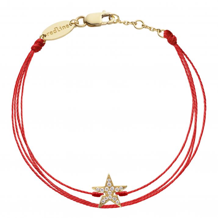 Multi string bracelet with diamond-paved star in yellow gold - Redline - 0++