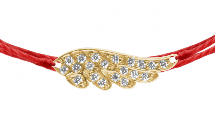 Multistring Bracelet For Women with 0.10ct Round Diamond Wing in Yellow Gold Pavé Setting - Redline - 0++