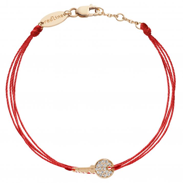 Multi string bracelet with diamond-paved key in rose gold - Redline
