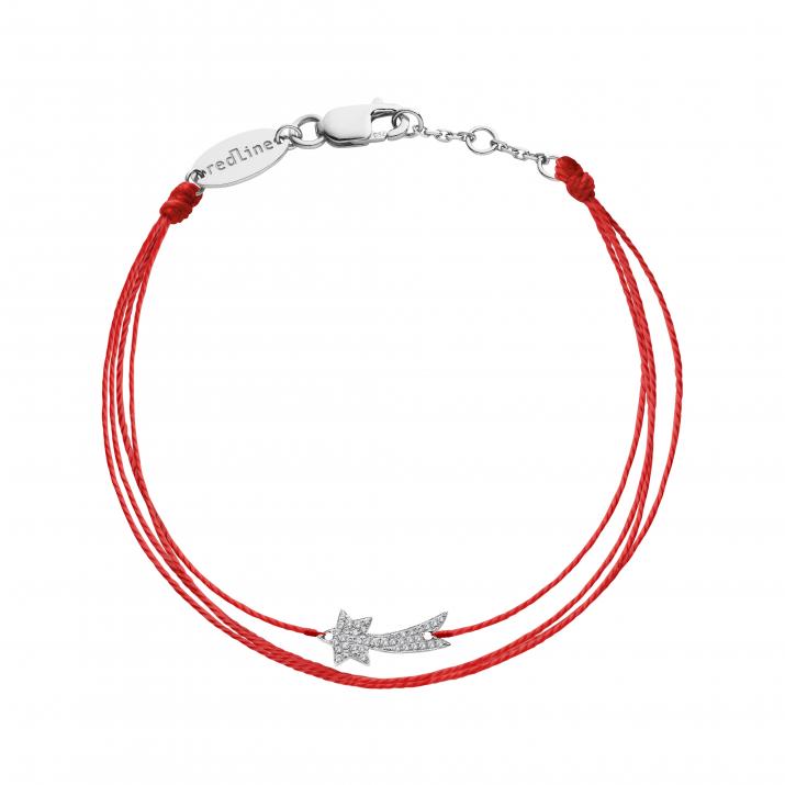 Embroidered bracelet with diamond-paved shooting star in white gold - Redline
