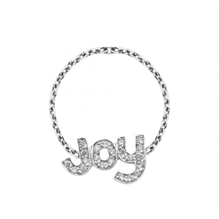 White gold chain ring with diamond-paved JOY - Redline - 0++