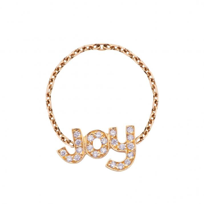 Rose gold chain ring with diamond-paved JOY - Redline - 0++