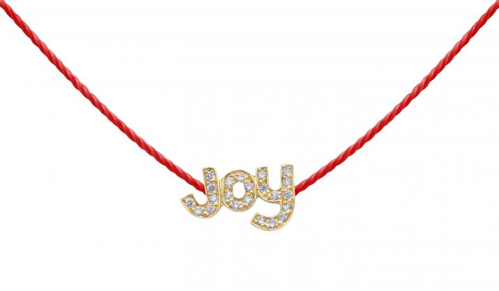 String necklace with diamond-paved JOY in yellow gold - Redline