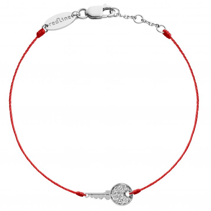 String bracelet with diamond-paved key in white gold - Redline - 0++