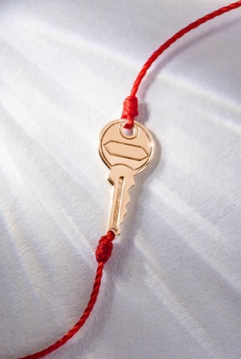 String bracelet with diamond-paved key in rose gold - Redline - 0++