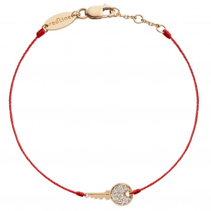 String bracelet with diamond-paved key in rose gold - Redline - 0++