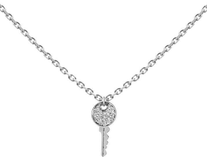 White gold chain necklace with diamond-paved key - Redline