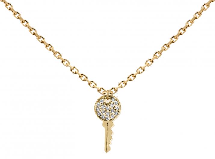 Yellow gold chain necklace with diamond-paved key - Redline