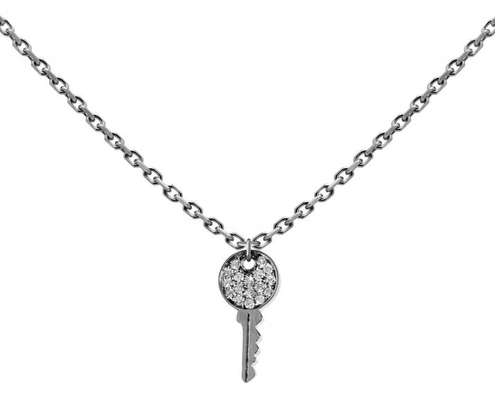 Black gold chain necklace with diamond-paved key - Redline