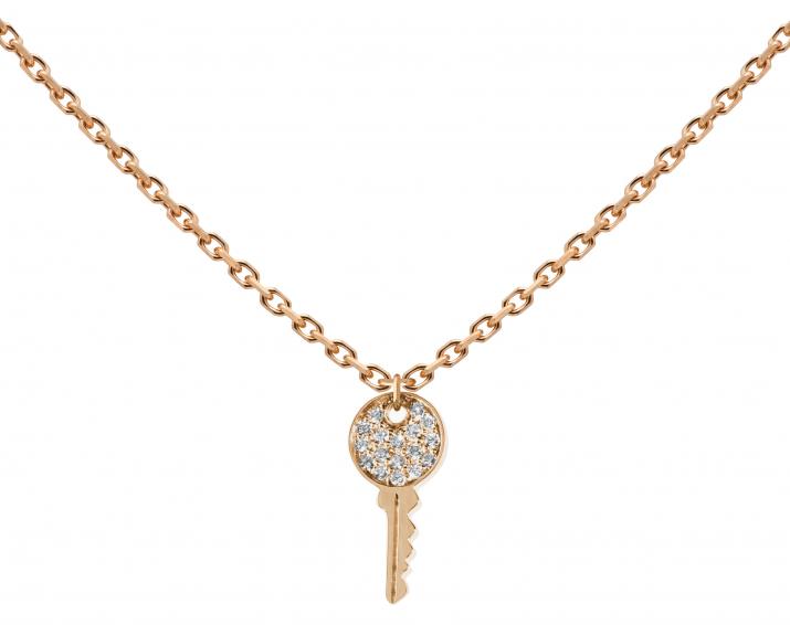 Rose gold chain necklace with diamond-paved key - Redline