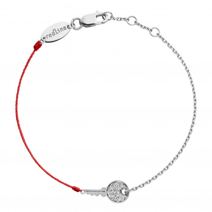String and chain bracelet with diamond-paved key in white gold - Redline