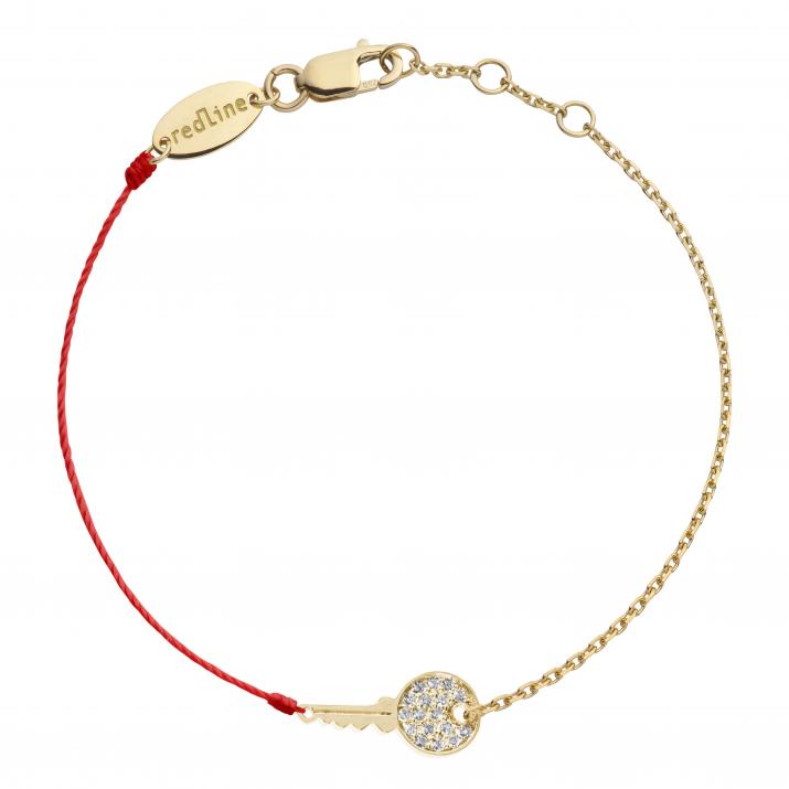 String and chain bracelet with diamond-paved key in yellow gold - Redline