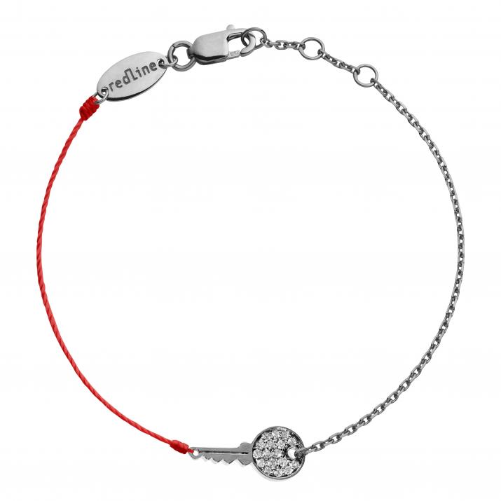 String and chain bracelet with diamond-paved key in black gold - Redline
