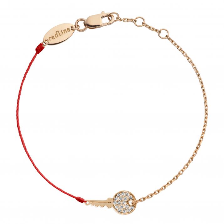 String and chain bracelet with diamond-paved key in rose gold - Redline