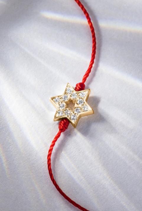 String bracelet with diamond-paved star in yellow gold - Redline - 0++