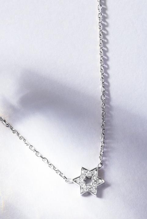 White gold chain necklace with diamond-paved star - Redline - 0++