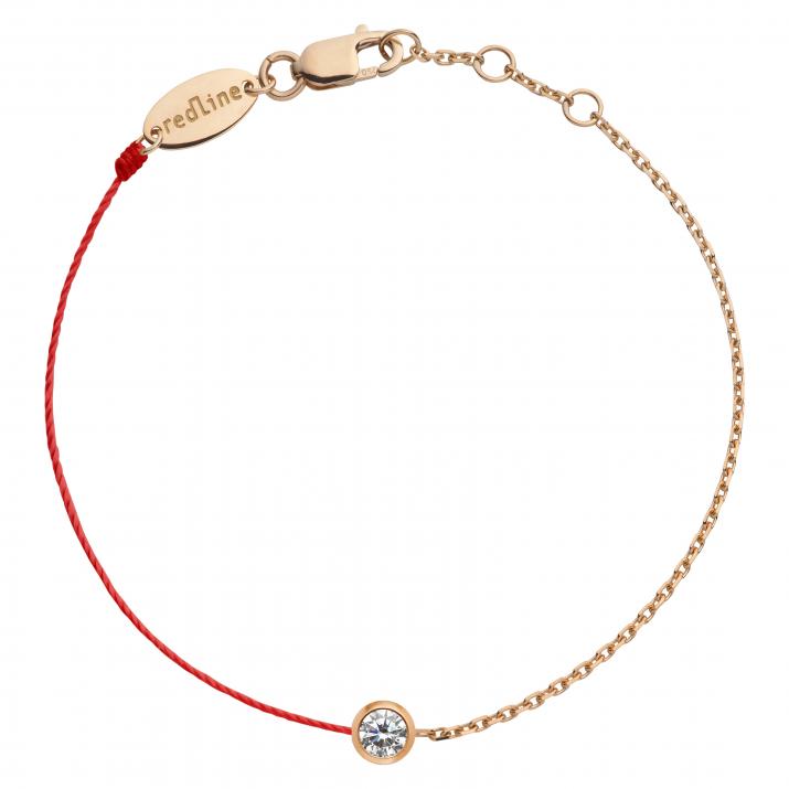 String and chain bracelet with 0.1ct diamond in rose gold bezel setting - Redline - 0++