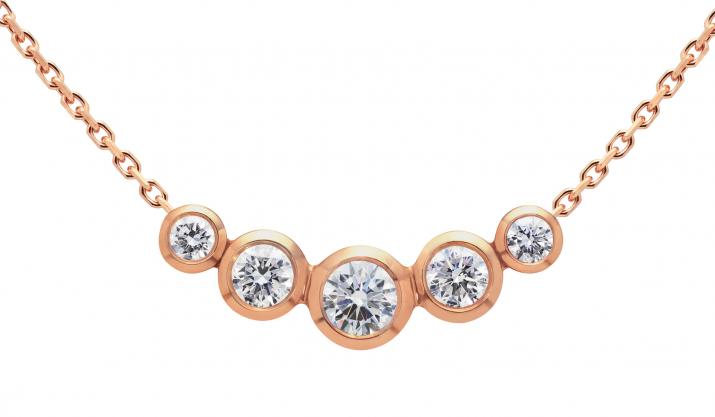 Chain necklace with 0.5ct diamonds in rose gold bezel setting - Redline - 0++