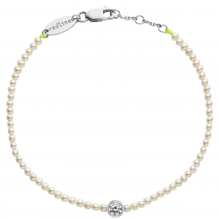String bracelet with small freshwater pearls and 0.1ct diamond in white gold bezel setting - Redline - 0++