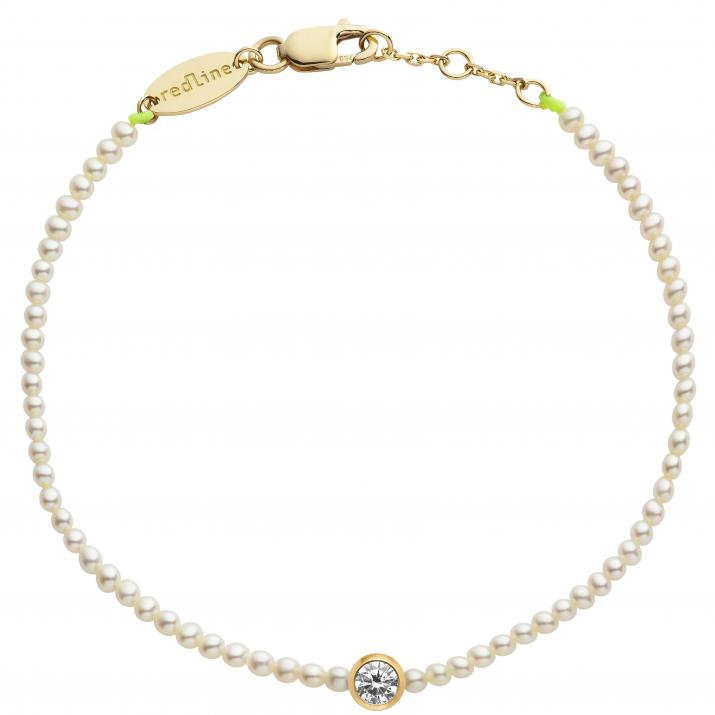 String bracelet with small freshwater pearls and 0.1ct diamond in yellow gold bezel setting - Redline - 0++