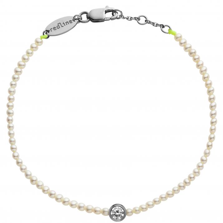 String bracelet with small freshwater pearls and 0.1ct diamond in black gold bezel setting - Redline - 0++