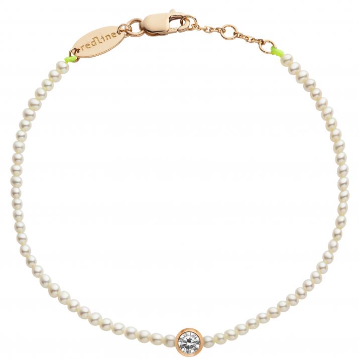 String bracelet with small freshwater pearls and 0.1ct diamond in rose gold bezel setting - Redline - 0++
