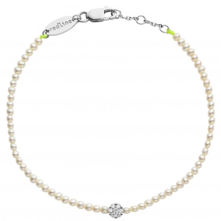 String bracelet with diamond and pearls in white gold prong setting - Redline - 0++