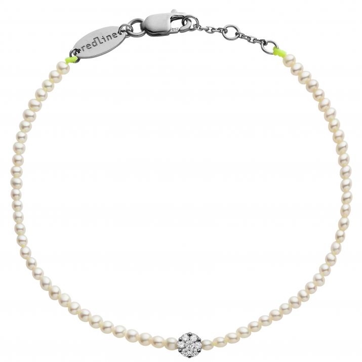 String bracelet with diamond and pearls in black gold prong setting - Redline - 0++