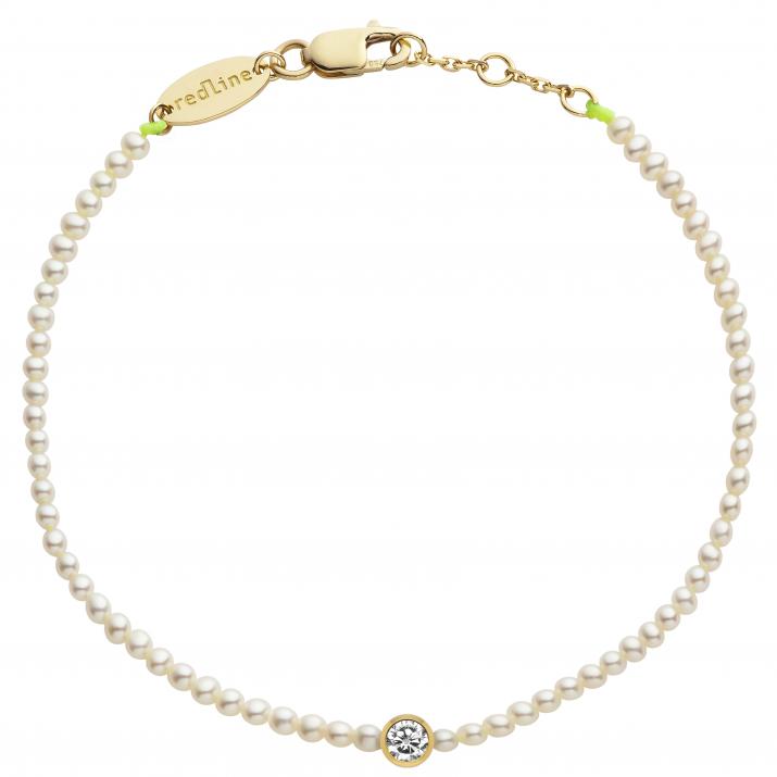 String bracelet with small freshwater pearls and 0.05ct diamond in yellow gold bezel setting - Redline - 0++