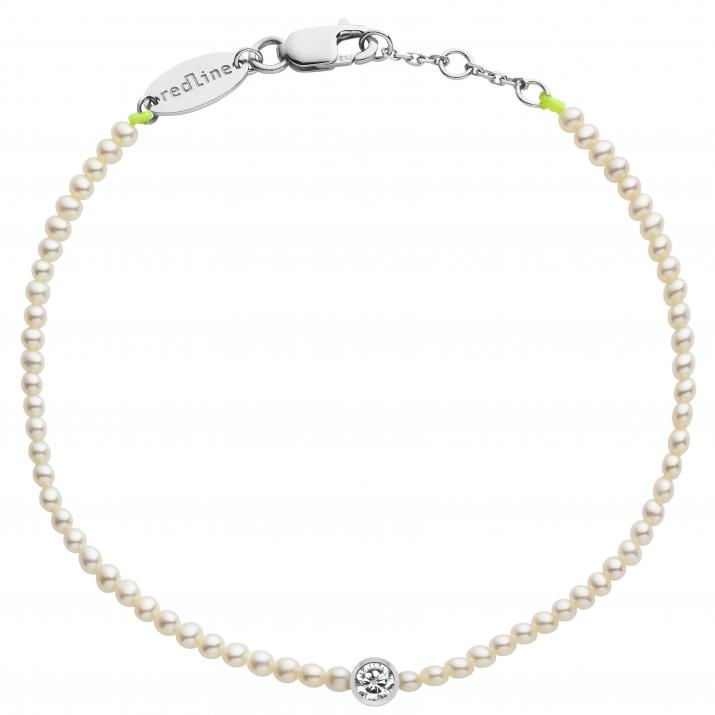 Pearl bracelet with 0.05ct diamond in white gold bezel setting - Redline - 0++