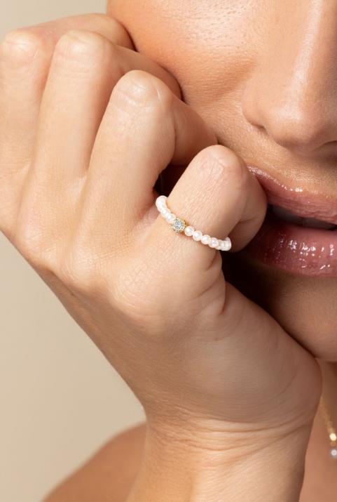 Diamonds and pearls ring in yellow gold prong setting - Redline - 0++