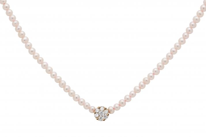 Diamonds and pearls necklace in rose gold prong setting - Redline - 0++
