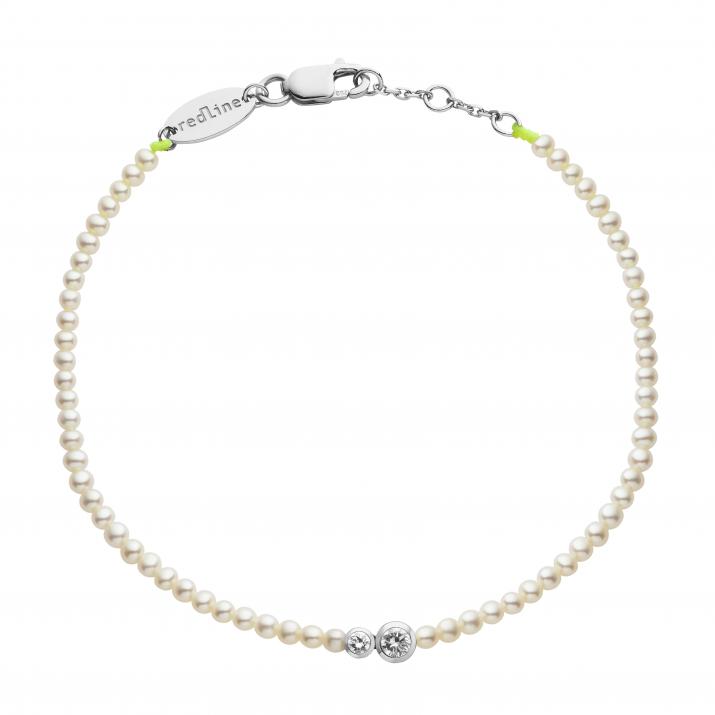 String bracelet with freshwater pearls and two 0.15ct diamonds in white gold bezel setting - Redline