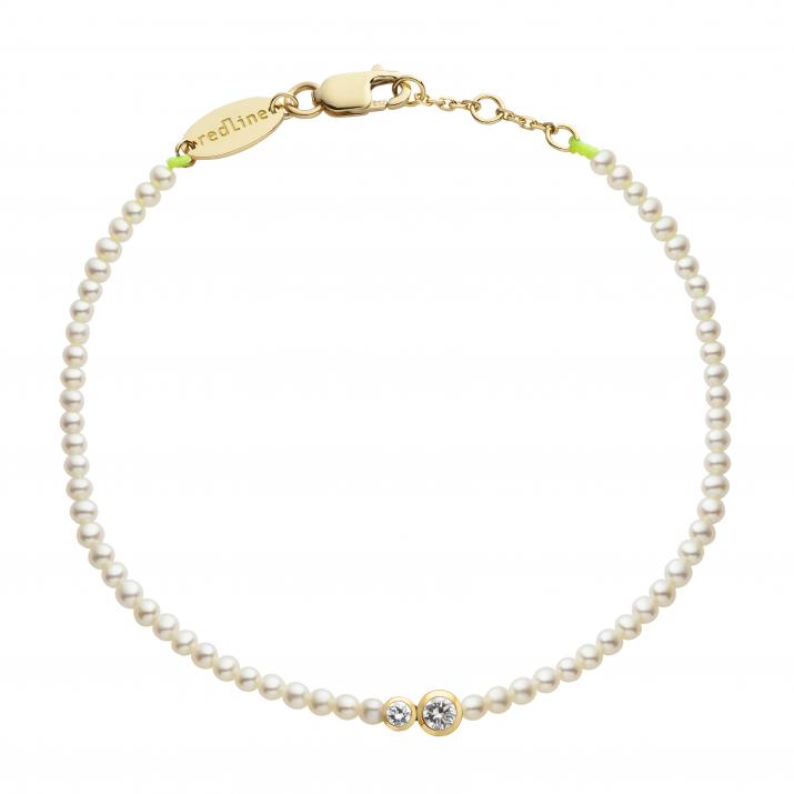 String bracelet with freshwater pearls and two 0.15ct diamonds in yellow gold bezel setting - Redline